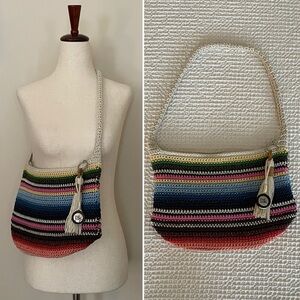 THE SAK Casual Classic Sarape Stripe Rainbow Crochet Shoulder Bag Bohemian Boho